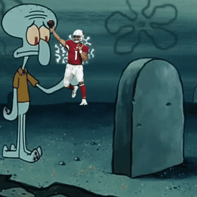 A Cartoon Of Squidward And A Football Player With The Number 1 On His Shirt GIF