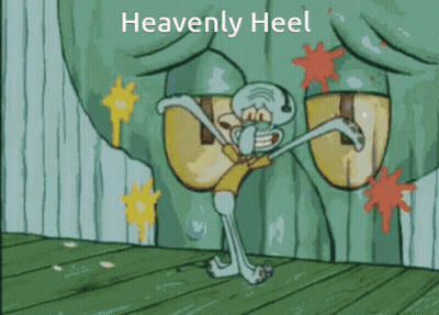 A Cartoon Of Squidward From Spongebob Squarepants Dancing With The Words Heavenly Heel Below Him GIF