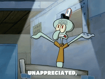A Cartoon Of Squidward From Spongebob Squarepants Is Holding A Remote Control And Says Unappreciated GIF