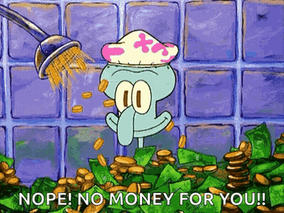A Cartoon Of Squidward From Spongebob Squarepants Is Showering With Coins . GIF