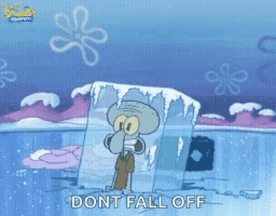A Cartoon Of Squidward From Spongebob Squarepants Is Standing In A Ice Cube . GIF