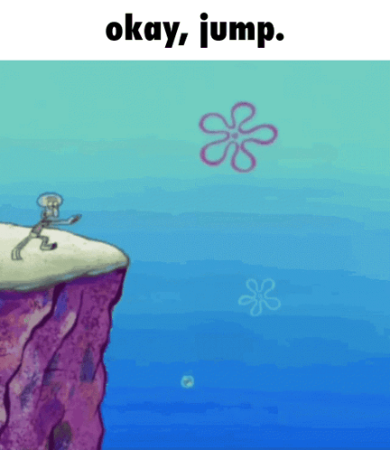 A Cartoon Of Squidward From Spongebob Squarepants Jumping Off A Cliff GIF