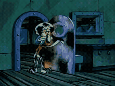 A Cartoon Of Squidward From Spongebob Squarepants Looking Out Of A Doorway GIF