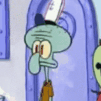 A Cartoon Of Squidward From Spongebob Squarepants Standing In Front Of A Door GIF