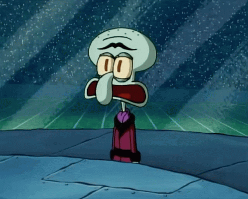 A Cartoon Of Squidward From Spongebob Squarepants Standing On A Sidewalk With His Mouth Open GIF
