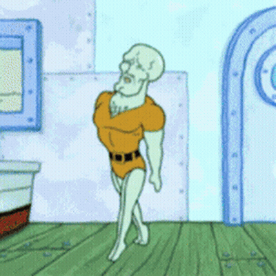 A Cartoon Of Squidward From Spongebob Squarepants Standing On A Wooden Floor GIF