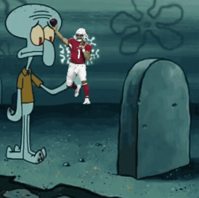 A Cartoon Of Squidward Holding A Football Next To A Football Player Wearing Number 1 GIF