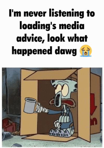 A Cartoon Of Squidward Sitting In A Cardboard Box Holding A Cup Of Coffee GIF