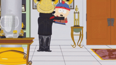 A Cartoon Of Stan Holding A Trophy In His Hands GIF