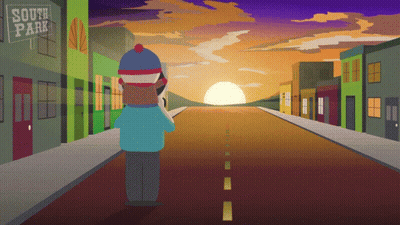 A Cartoon Of Stan Marsh Standing On A Street In South Park GIF