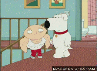 A Cartoon Of Stewie And Brian From The Family Guy Standing Next To Each Other GIF