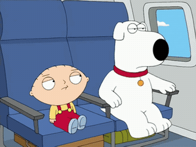A Cartoon Of Stewie And Brian Sitting On A Plane GIF