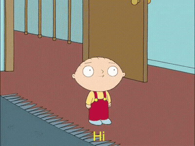 A Cartoon Of Stewie Saying Hi In A Hallway GIF