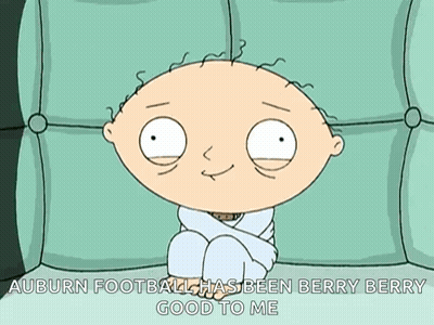 A Cartoon Of Stewie Sitting On A Couch With The Caption Auburn Football Has Been Berry Berry Good To Me GIF