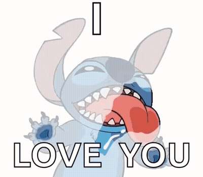 A Cartoon Of Stitch Saying " I Love You " With His Tongue Out GIF