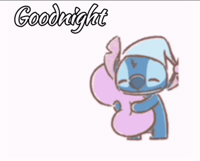 A Cartoon Of Stitch Sleeping On A Pillow With The Words " Goodnight " Above Him GIF