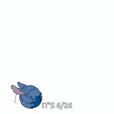 A Cartoon Of Stitch With His Arms Outstretched And The Words `` It 'S 6/26 '' Written Below Him . GIF