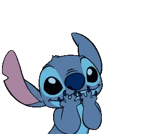 A Cartoon Of Stitch With His Eyes Closed And A Pink Heart Above Him Sticker