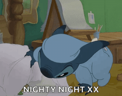 A Cartoon Of Stitch With The Words Nighty Night Xx Above Him GIF
