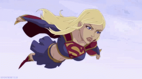 A Cartoon Of Supergirl Flying Through The Air GIF
