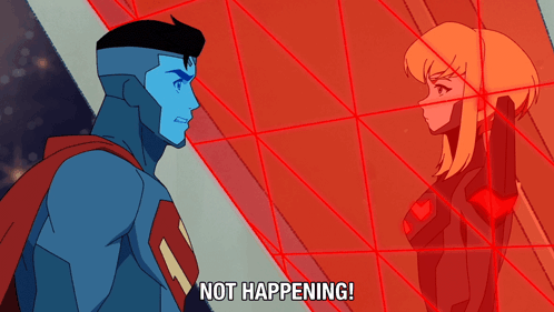 A Cartoon Of Superman And A Woman With The Words Not Happening GIF