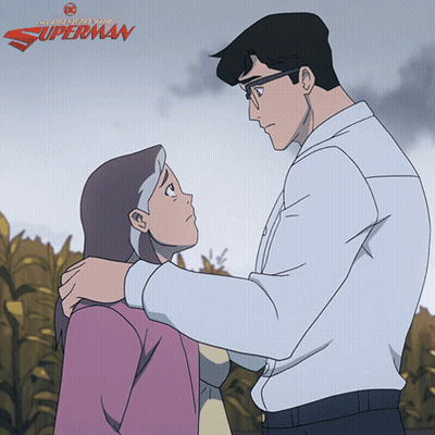 A Cartoon Of Superman And Lois Lane Looking At Each Other With The Caption " My Adventures With Superman " GIF