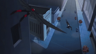 A Cartoon Of Superman And Spider-Man Fighting In A City GIF