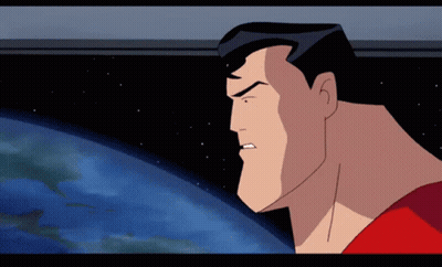 A Cartoon Of Superman Looking At The Earth With An Angry Look On His Face GIF