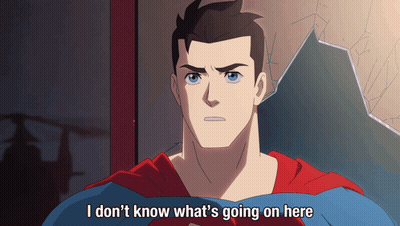 A Cartoon Of Superman Says I Don T Know What 'S Going On Here GIF