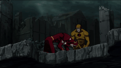 A Cartoon Of The Flash And Reverse Flash Jumping Over A Cliff GIF
