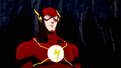 A Cartoon Of The Flash With His Finger On His Head GIF