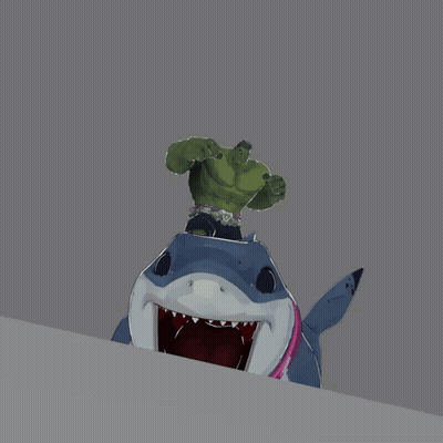 A Cartoon Of The Hulk Riding A Shark With Its Mouth Open GIF