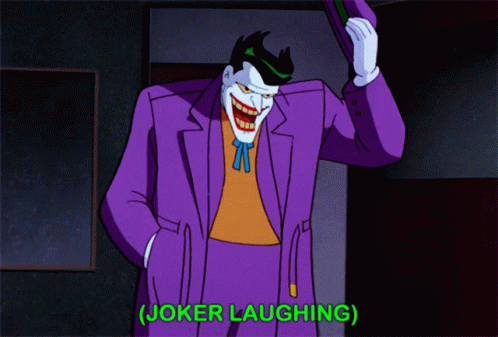 A Cartoon Of The Joker With The Words Joker Laughing Above Him GIF