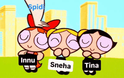 A Cartoon Of The Powerpuff Girls With The Names Innu Sneha And Tina GIF