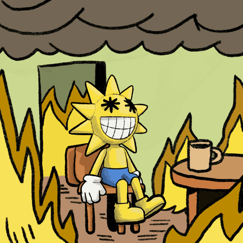 A Cartoon Of The Sun Sitting In A Chair With A Cup Of Coffee GIF