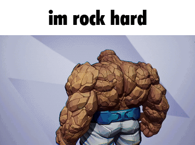 A Cartoon Of The Thing With The Words " Im Rock Hard " Below Him GIF