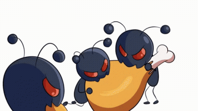 A Cartoon Of Three Ants Holding A Large Piece Of Meat GIF