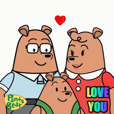 A Cartoon Of Three Bears With The Words Love You On The Bottom Right GIF