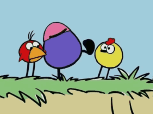 A Cartoon Of Three Birds One Of Which Is Wearing A Hat GIF