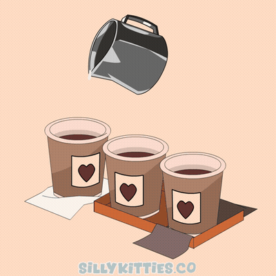 A Cartoon Of Three Cats Sitting In Coffee Cups With Hearts On Them And The Words Sillykitties.co Below Them GIF