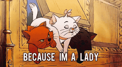 A Cartoon Of Three Cats With The Words " Because Im A Lady " Above Them GIF