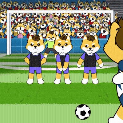 A Cartoon Of Three Dogs On A Soccer Field With A Crowd Behind Them GIF