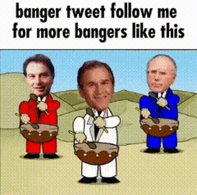 A Cartoon Of Three Men Holding Bowls Of Food With The Words Banger Tweet Follow Me For More Bangers Like This On The Bot GIF
