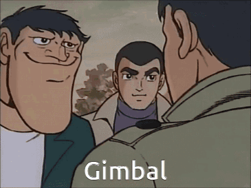 A Cartoon Of Three Men Standing Next To Each Other With The Word Gimbala On The Bottom Right GIF
