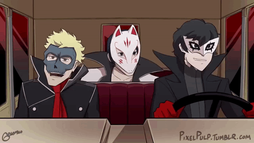 A Cartoon Of Three Men With Masks And The Website Pixelpulp.tumblr.com GIF