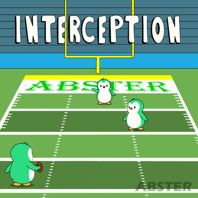 A Cartoon Of Three Penguins On A Football Field With The Word Interception Above Them GIF