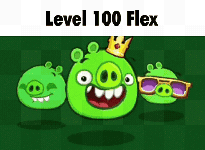 A Cartoon Of Three Pigs With The Words Level 100 Flex On The Bottom GIF
