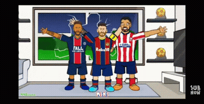 A Cartoon Of Three Soccer Players With One Wearing A Jersey That Says Roku GIF