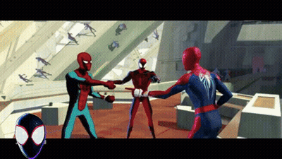 A Cartoon Of Three Spider-Men Standing Next To Each Other GIF