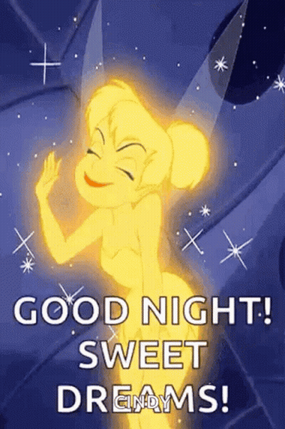 A Cartoon Of Tinkerbell Saying Good Night Sweet Dreams . GIF